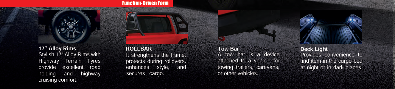 Function-Driven Form - Alloy Rims, Rollbar, Tow Bar, Deck Light